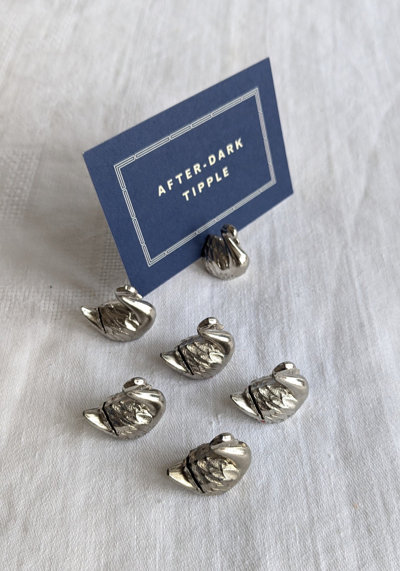 Vintage Silver Swan Place Card Holders Set of 6 — French Silver-Plated, 1960s, Boxed
