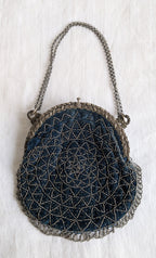 Antique French Beaded Bag Evening Purse Velvet E Gauthier Paris 1900s