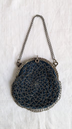 Antique French Beaded Bag Evening Purse Velvet E Gauthier Paris 1900s