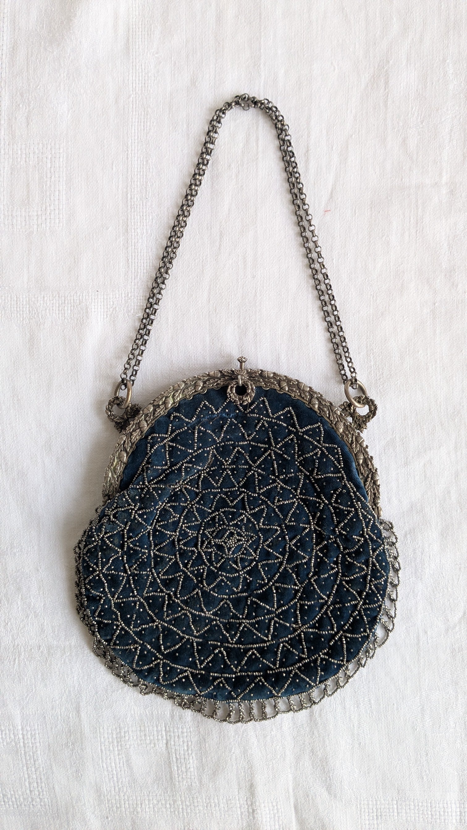 Antique French Beaded Bag Evening Purse Velvet E Gauthier Paris 1900s