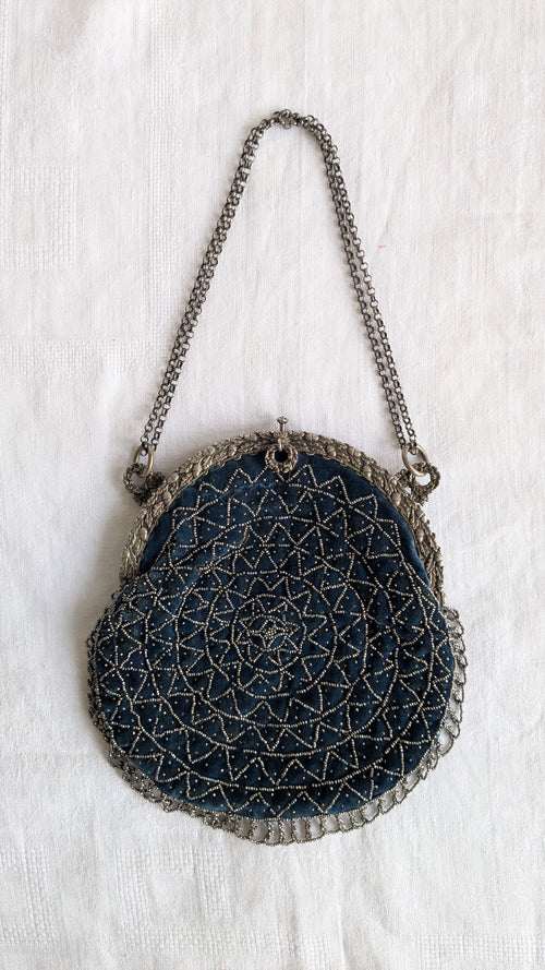 Antique Beaded Velvet Evening Bag, E. Gauthier Paris c.1900