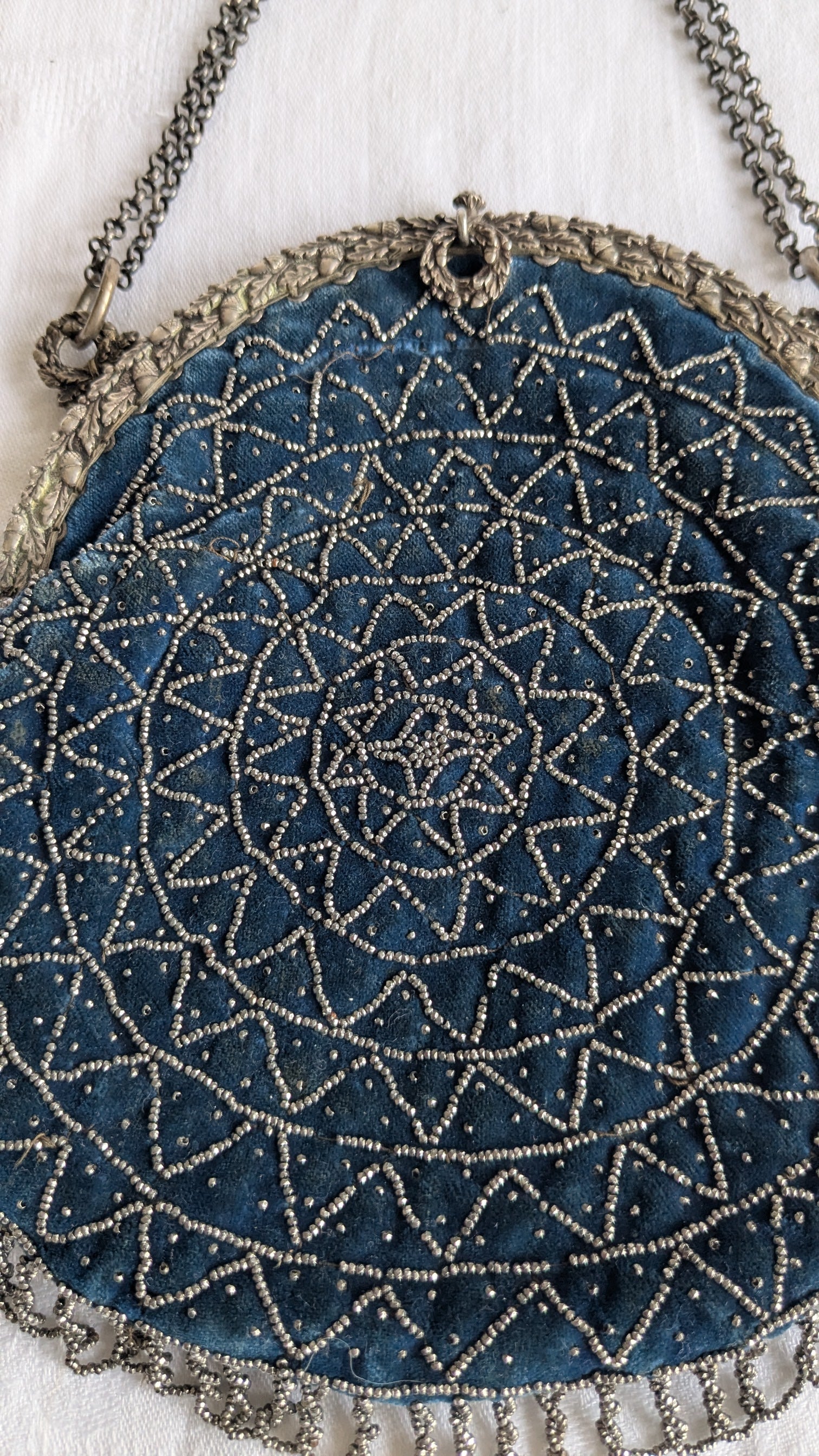 Antique French Beaded Bag Evening Purse Velvet E Gauthier Paris 1900s