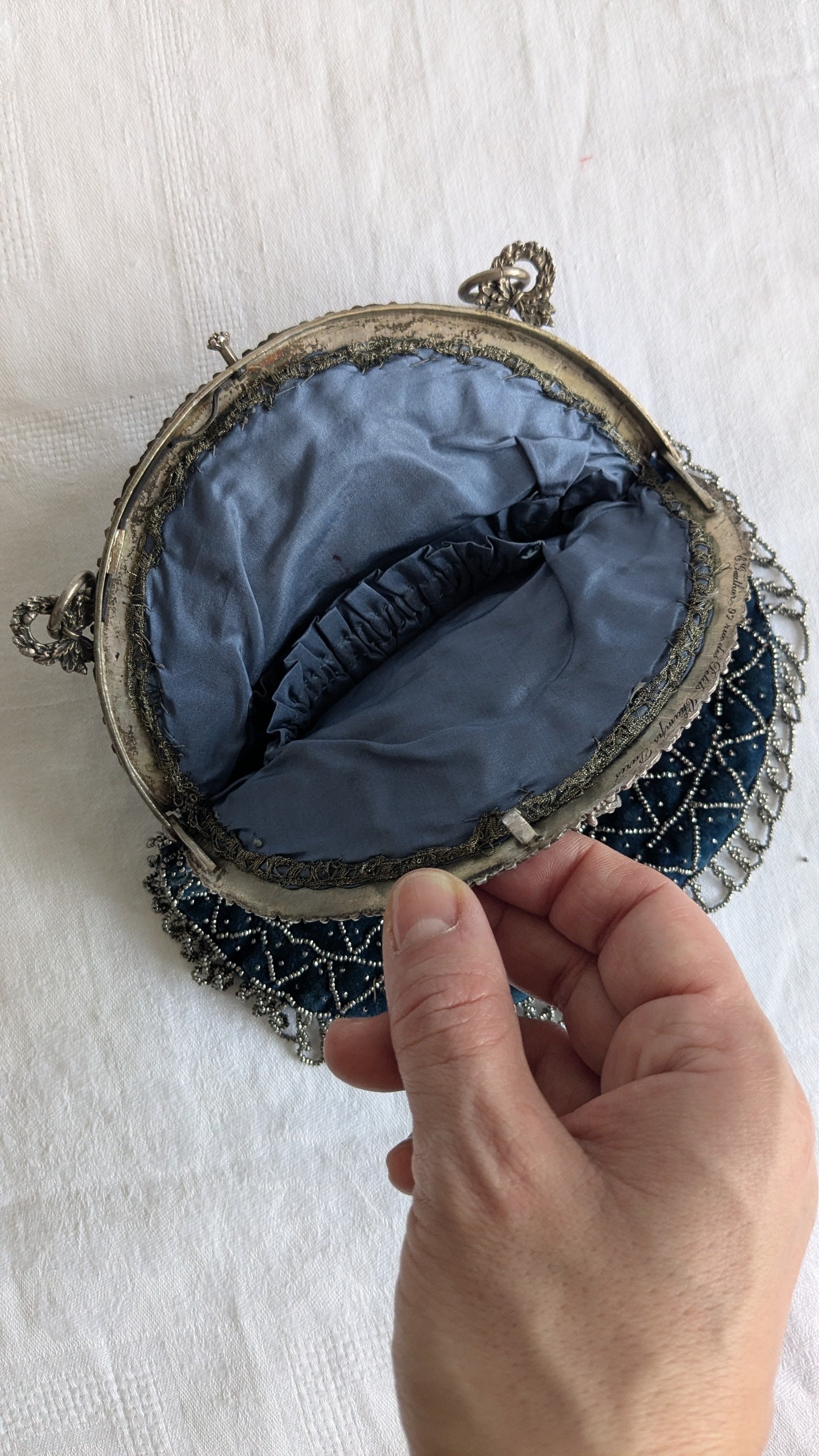 Antique French Beaded Bag Evening Purse Velvet E Gauthier Paris 1900s