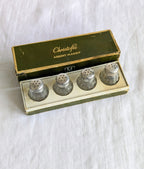 Christofle Sterling Silver Salt Shakers Set of 4 — Crystal, Minerva Hallmark, Boxed