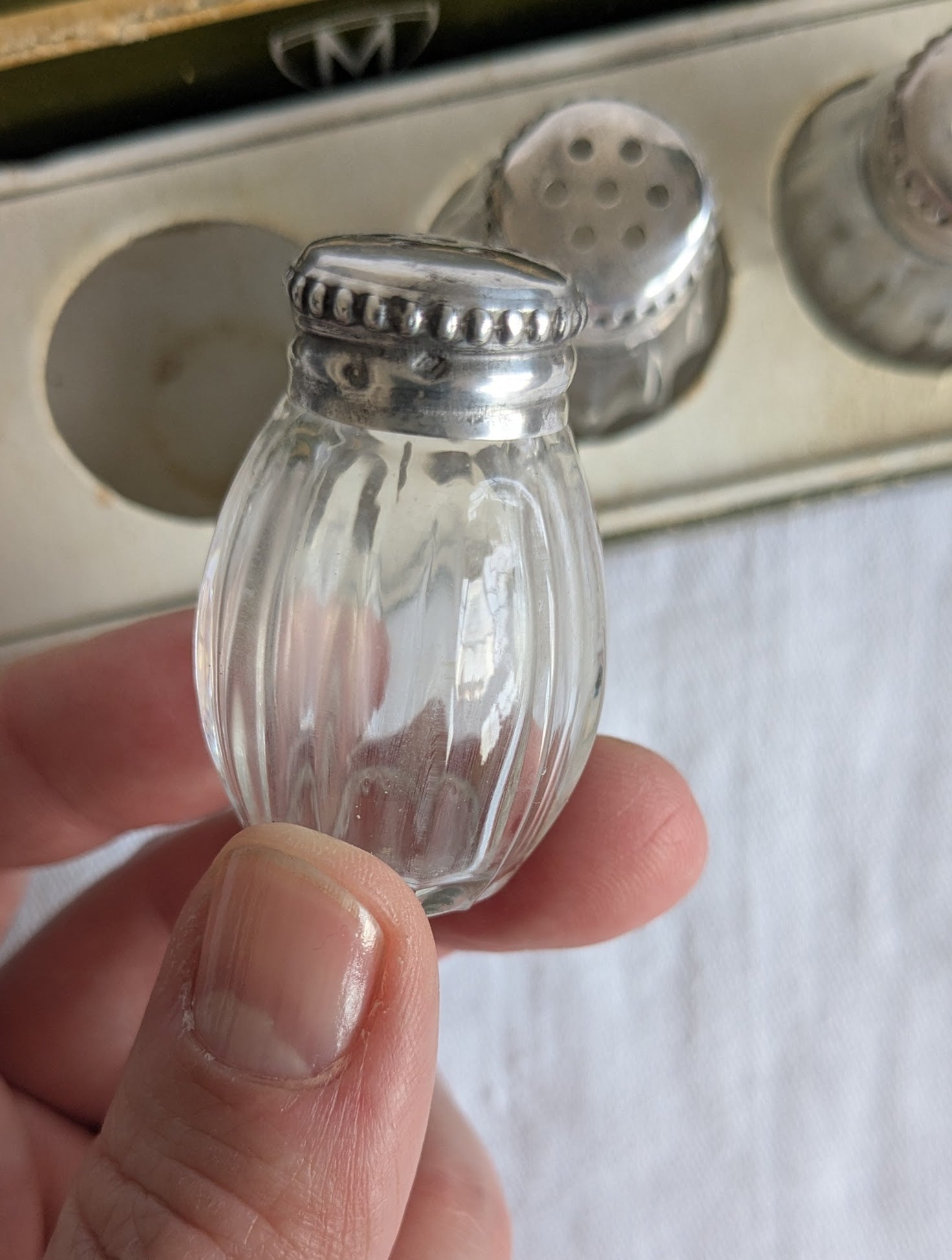Christofle Sterling Silver Salt Shakers Set of 4 — Crystal, Minerva Hallmark, Boxed