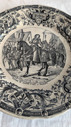Antique Sarreguemines Transferware Plates Set of 2 — Joan of Arc, French Faience, 19th Century