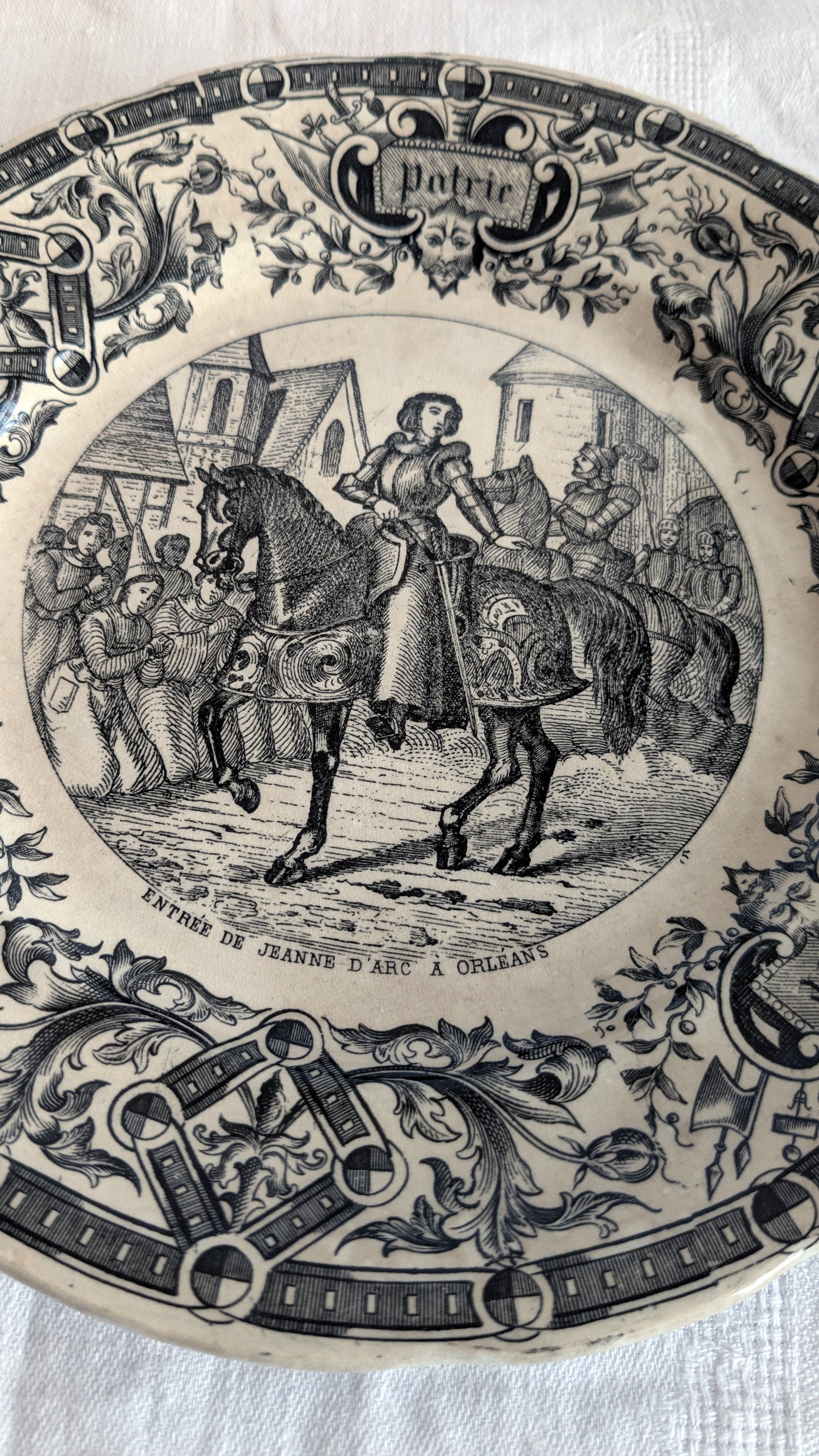 Antique Sarreguemines Transferware Plates Set of 2 — Joan of Arc, French Faience, 19th Century