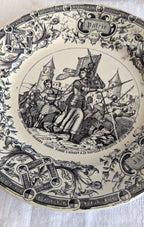 Antique Sarreguemines Transferware Plates Set of 2 — Joan of Arc, French Faience, 19th Century
