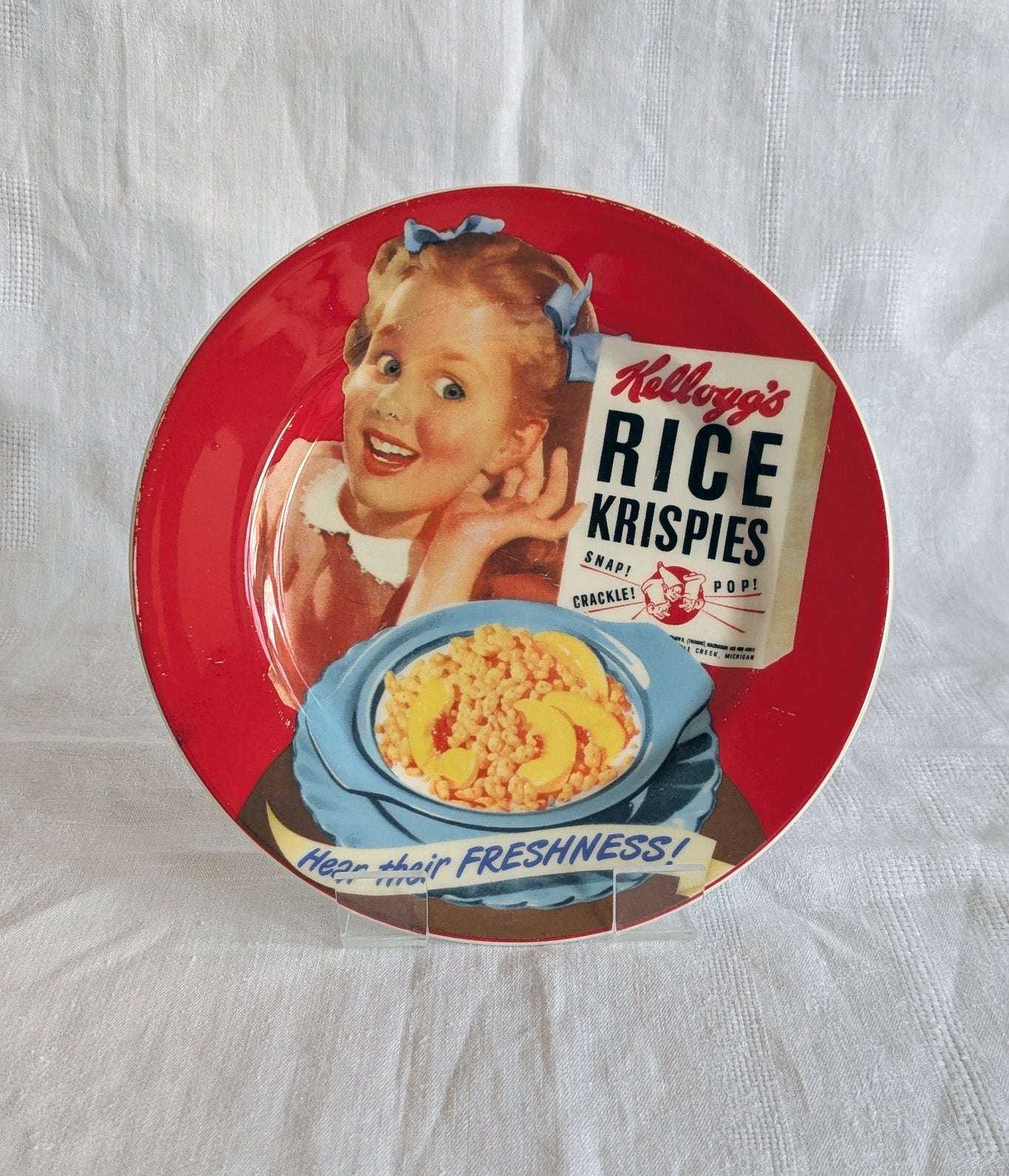 Vintage Kellogg's Advertising Plates Set — Corn Flakes & Rice Krispies, Retro Kitchen Decor