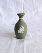 Vintage Wedgwood Jasperware Vase — Sage Green Neoclassical Relief, England, Mid-Century