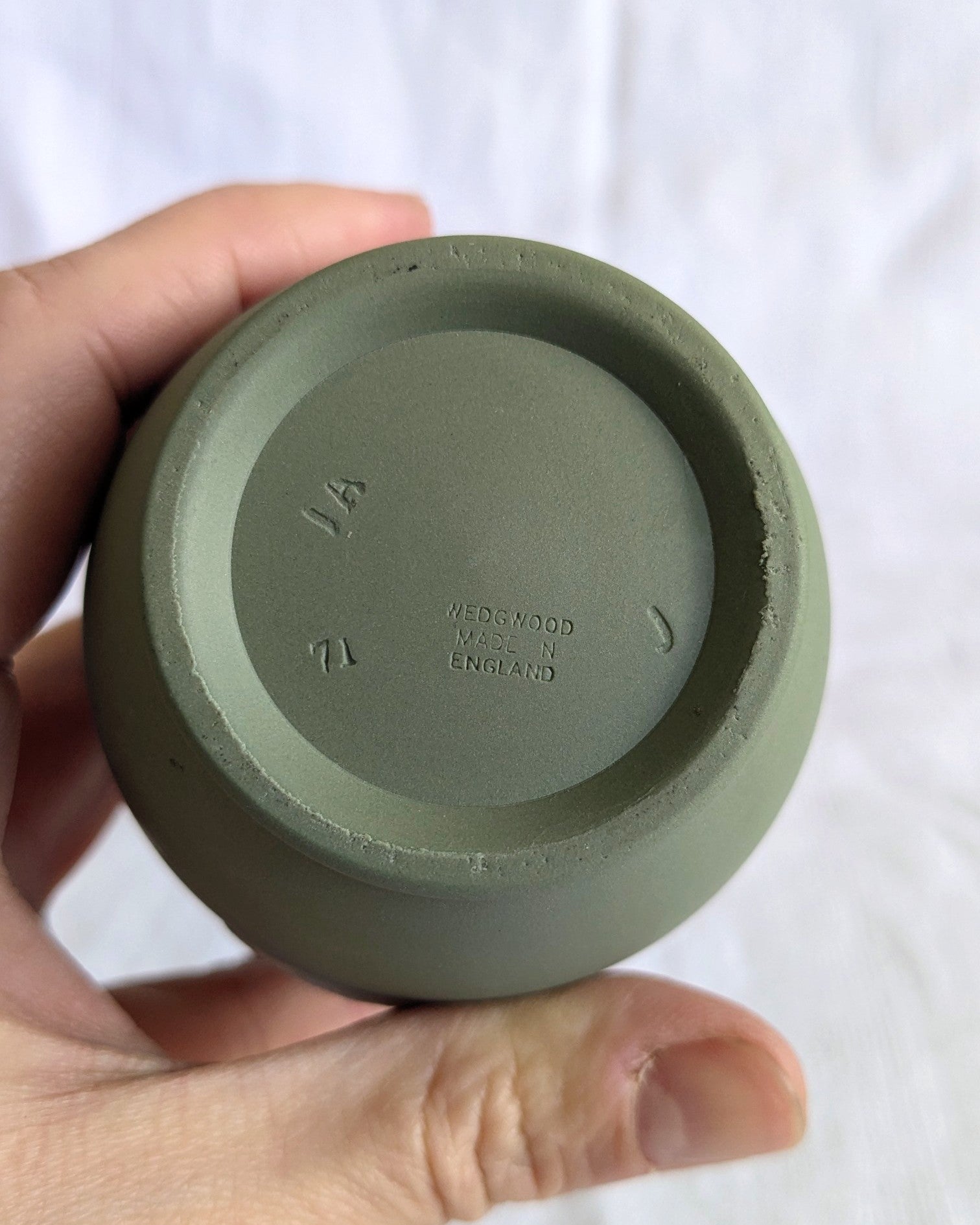 Vintage Wedgwood Jasperware Vase — Sage Green Neoclassical Relief, England, Mid-Century