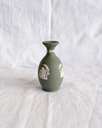 Vintage Wedgwood Jasperware Vase — Sage Green Neoclassical Relief, England, Mid-Century