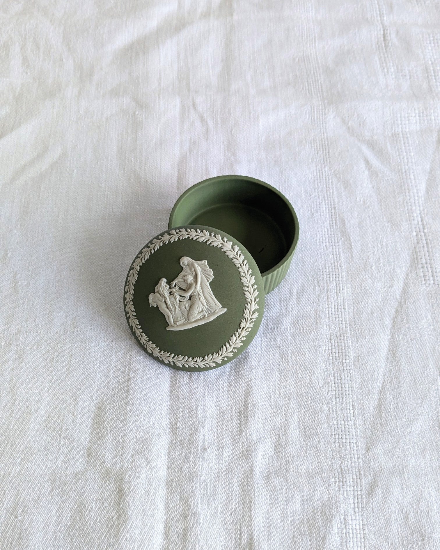 Wedgwood Jasperware Trinket Box — Sage Green Neoclassical, England