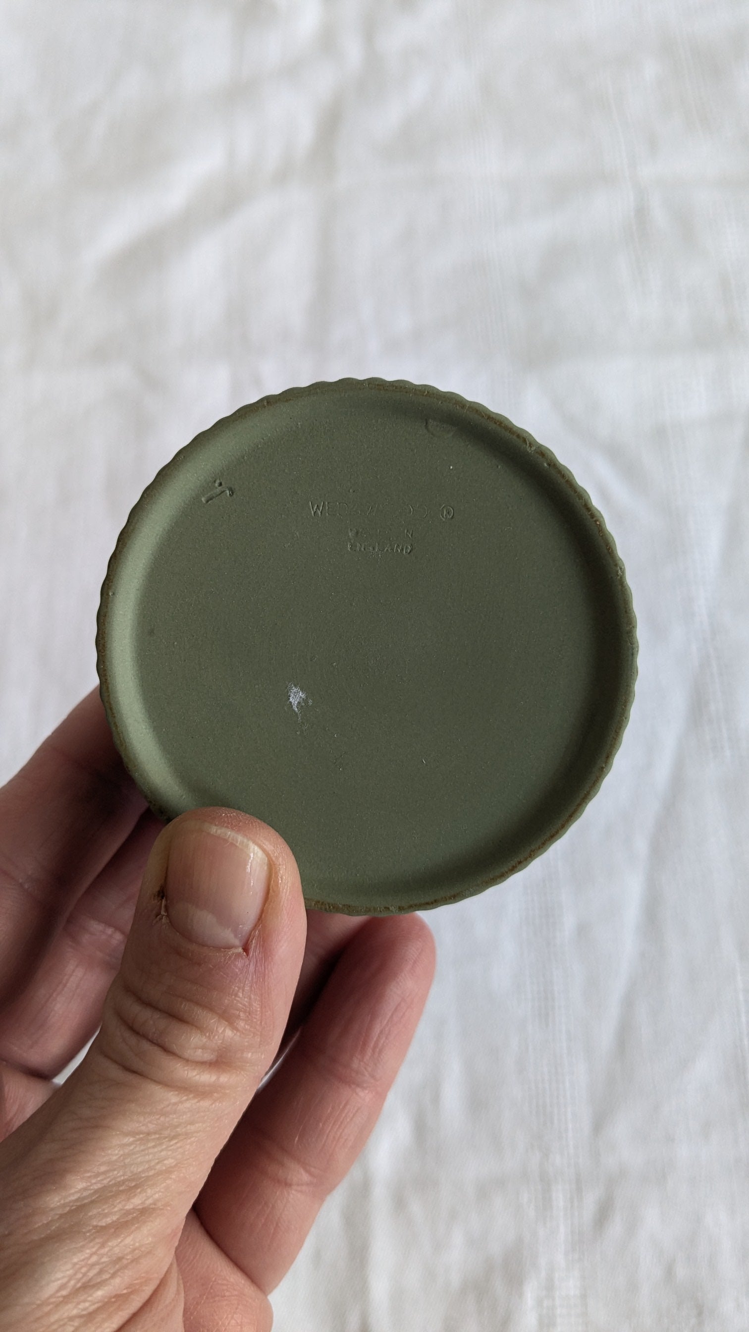Wedgwood Jasperware Trinket Box — Sage Green Neoclassical, England