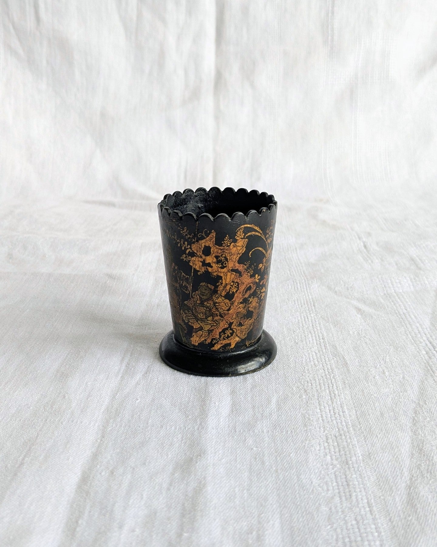 Antique Napoleon III Match Holder, Chinoiserie Match Striker, Black Lacquer