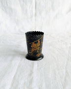 Antique Napoleon III Match Holder — Chinoiserie Black Lacquer Papier-Mâché, 19th Century