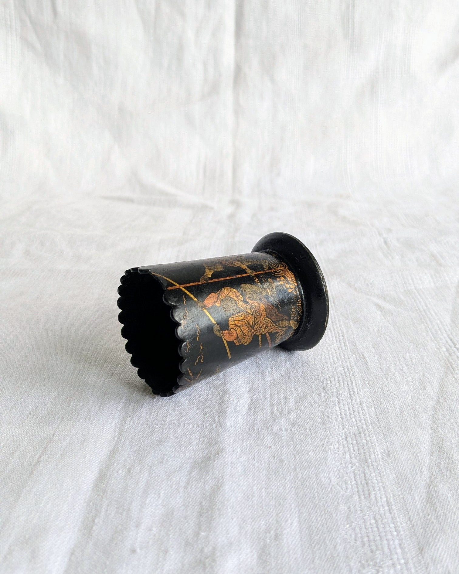 Antique Napoleon III Match Holder, Chinoiserie Match Striker, Black Lacquer