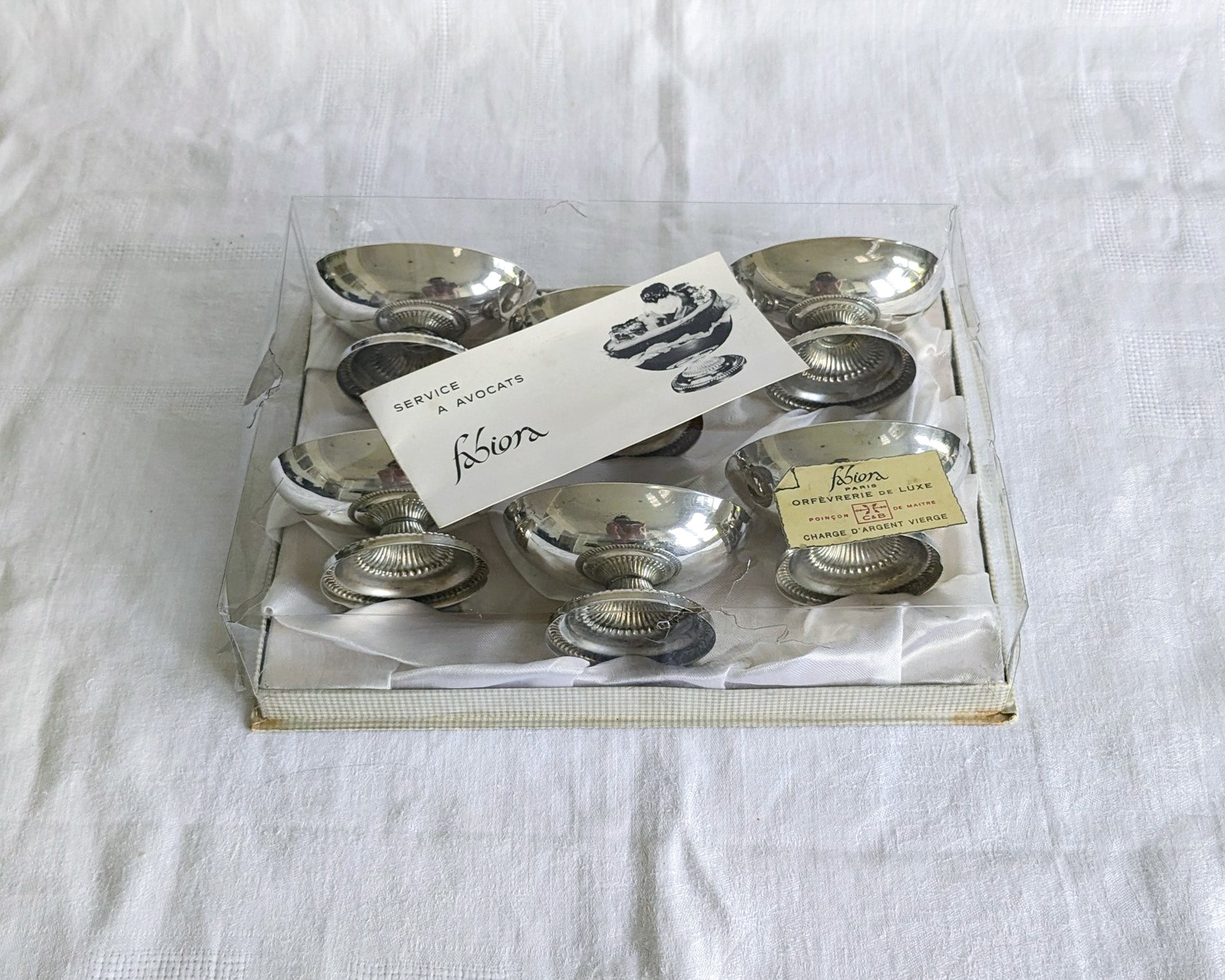 Vintage French Silver-Plated Avocado Serving Bowls with Original Box – Set of 6