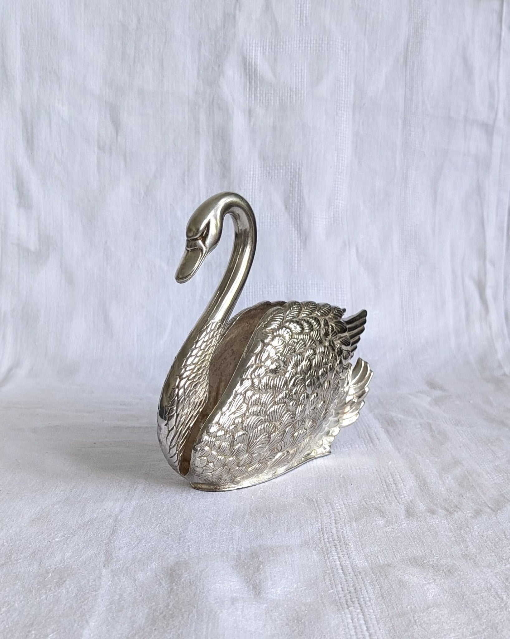 Vintage Silver-Plated Swan Napkin Holder | Sculptural Mid-Century Tableware