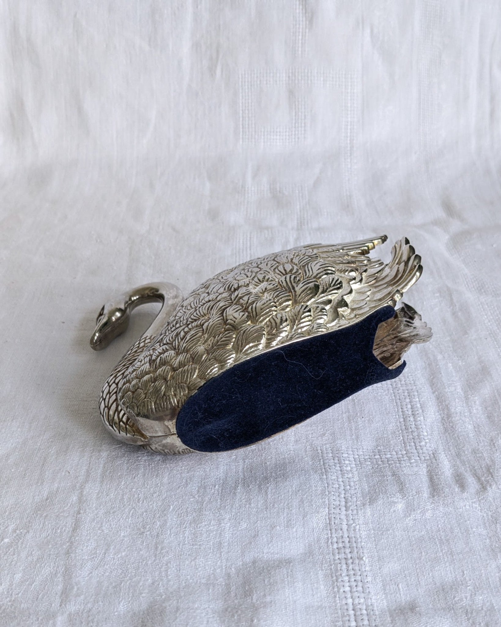 Vintage Silver-Plated Swan Napkin Holder | Sculptural Mid-Century Tableware