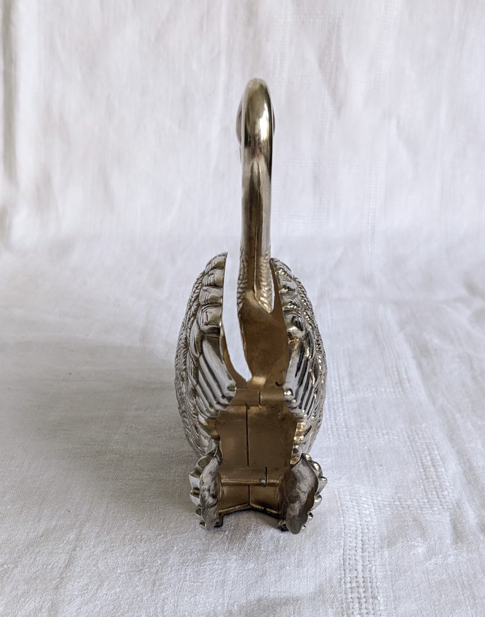 Vintage Silver-Plated Swan Napkin Holder | Sculptural Mid-Century Tableware