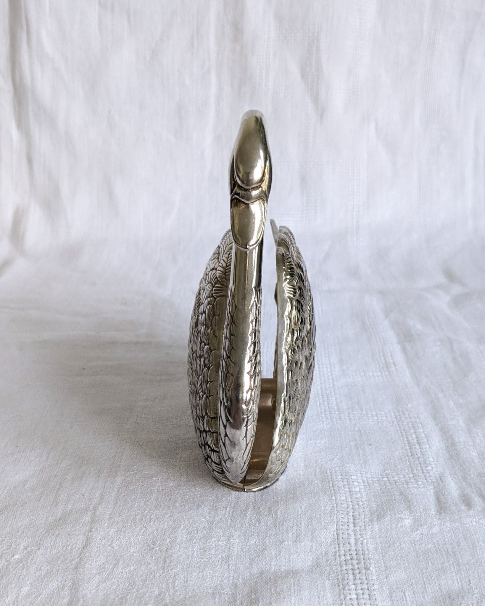 Vintage Silver-Plated Swan Napkin Holder | Sculptural Mid-Century Tableware