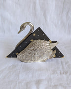 Vintage Silver-Plated Swan Napkin Holder | Sculptural Mid-Century Tableware