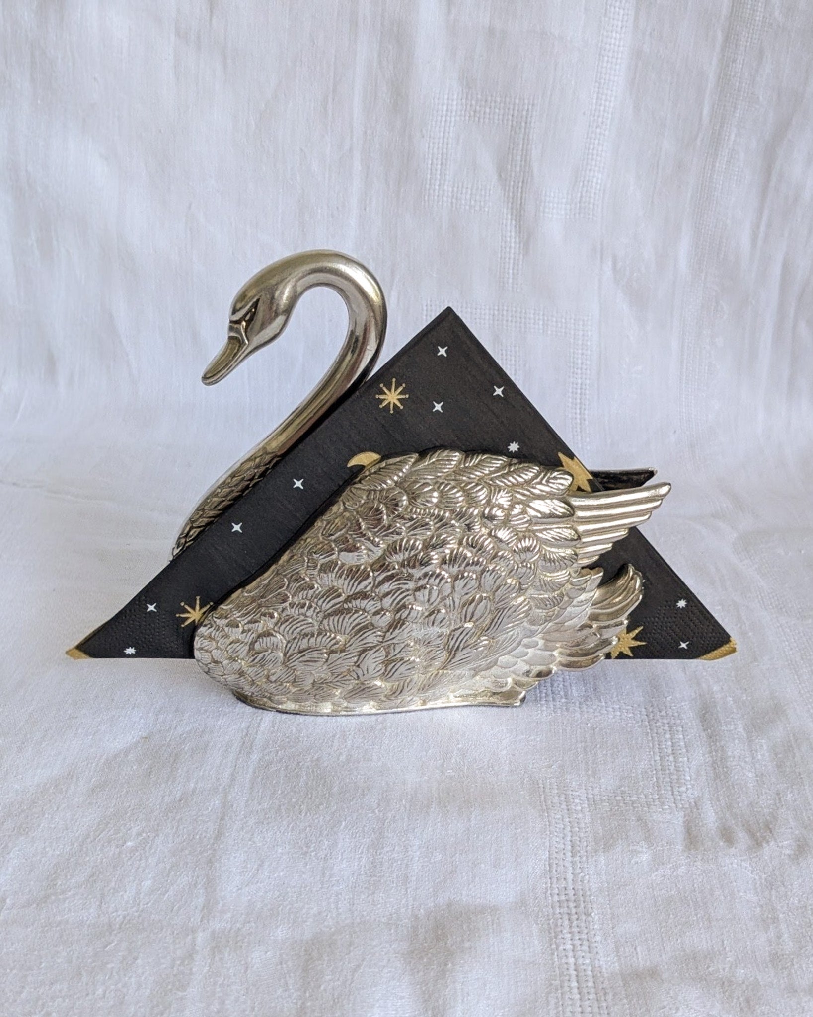 Vintage Silver-Plated Swan Napkin Holder | Sculptural Mid-Century Tableware