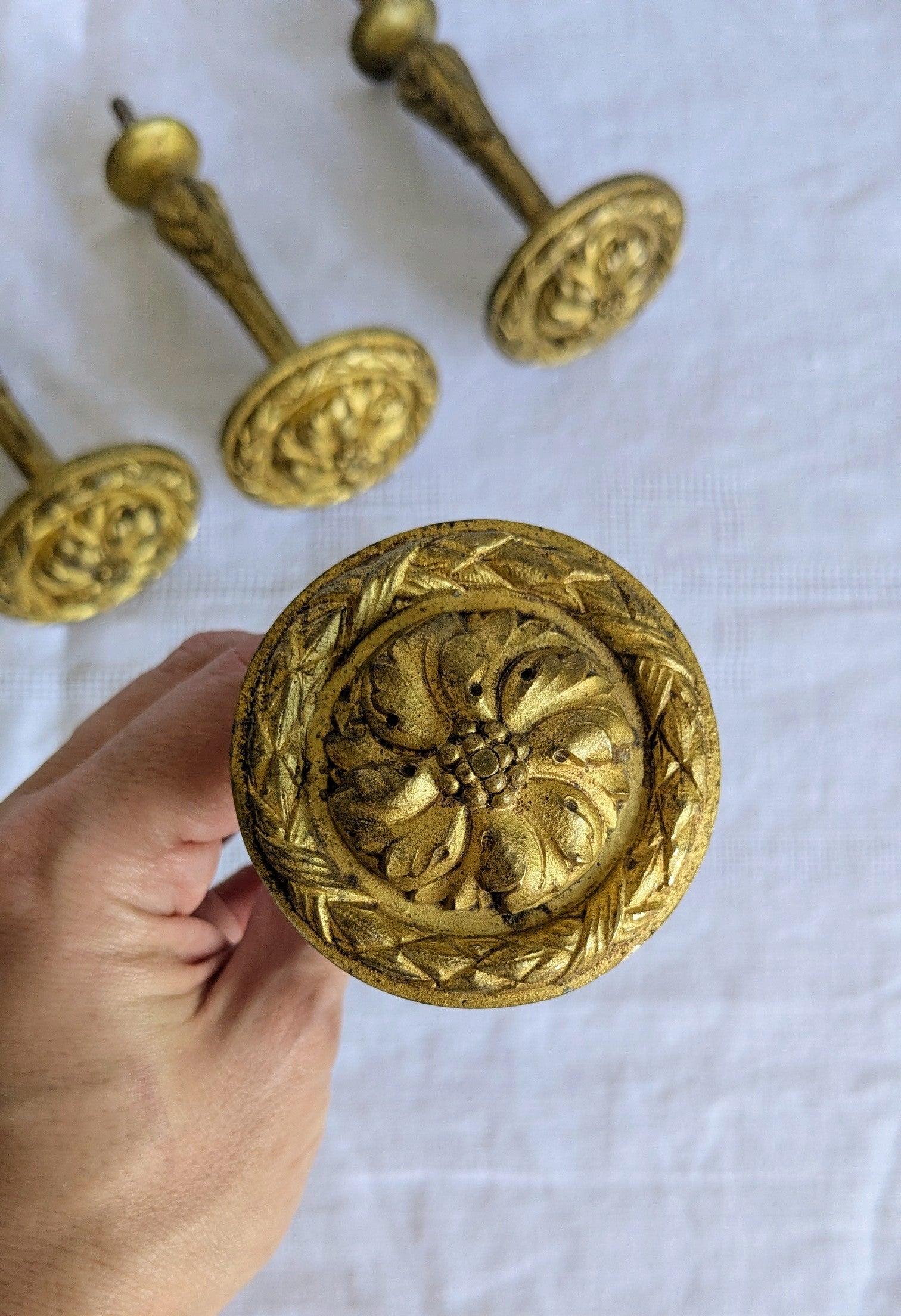 Antique French Gilt Bronze Curtain Tieback Hooks – Set of 5 | Napoleon III