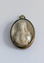 Antique French Sacred Heart Relief with Bombé Glass