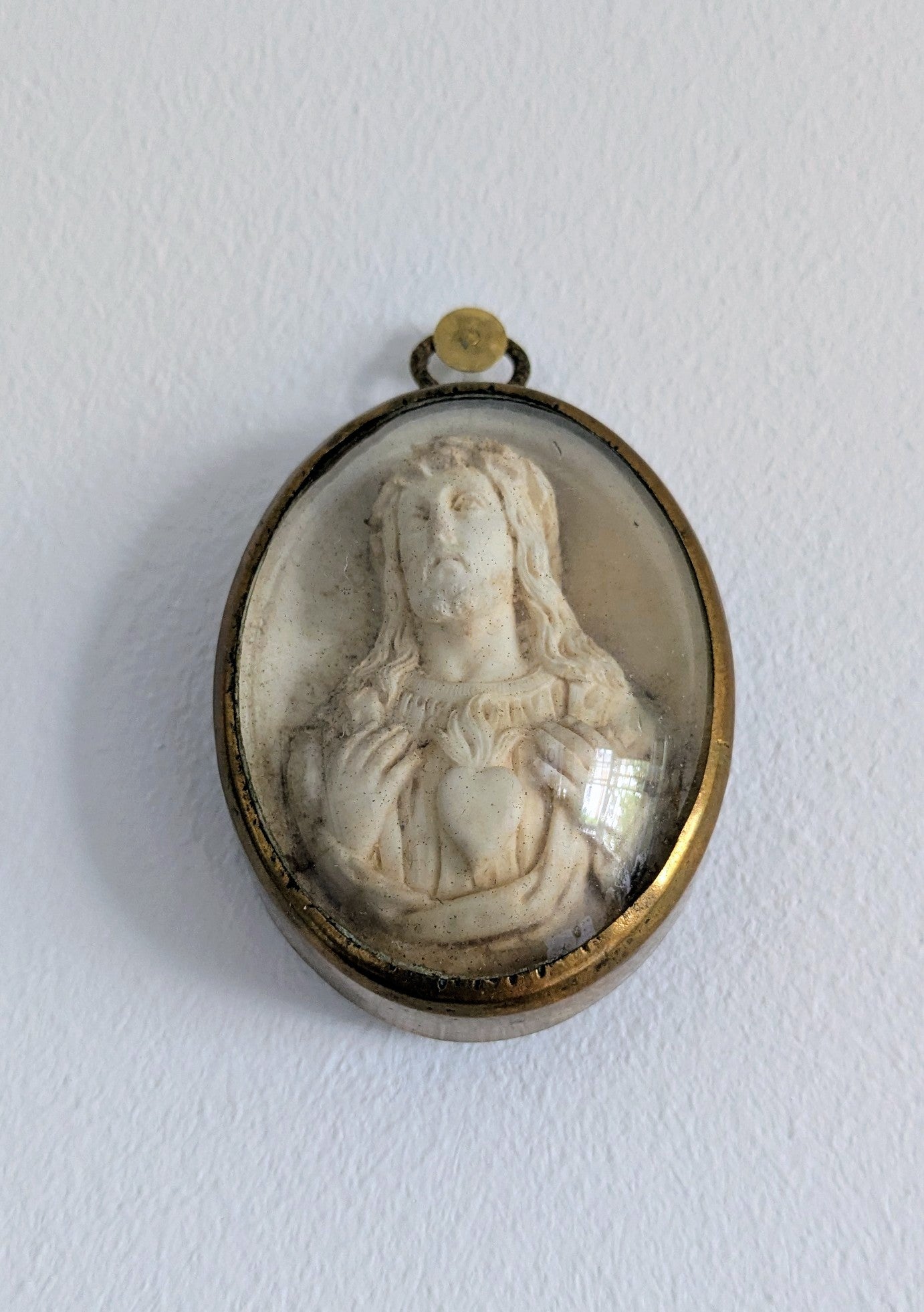 Antique French Sacred Heart Relief with Bombé Glass