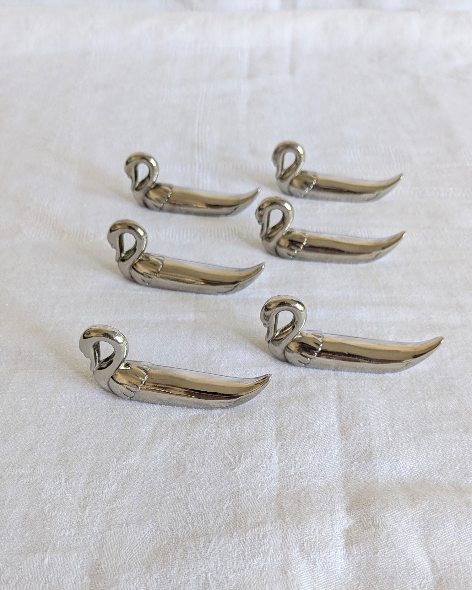 Set of 6 Vintage Stainless Steel Swan Knife Rests | Mid-Century Tableware