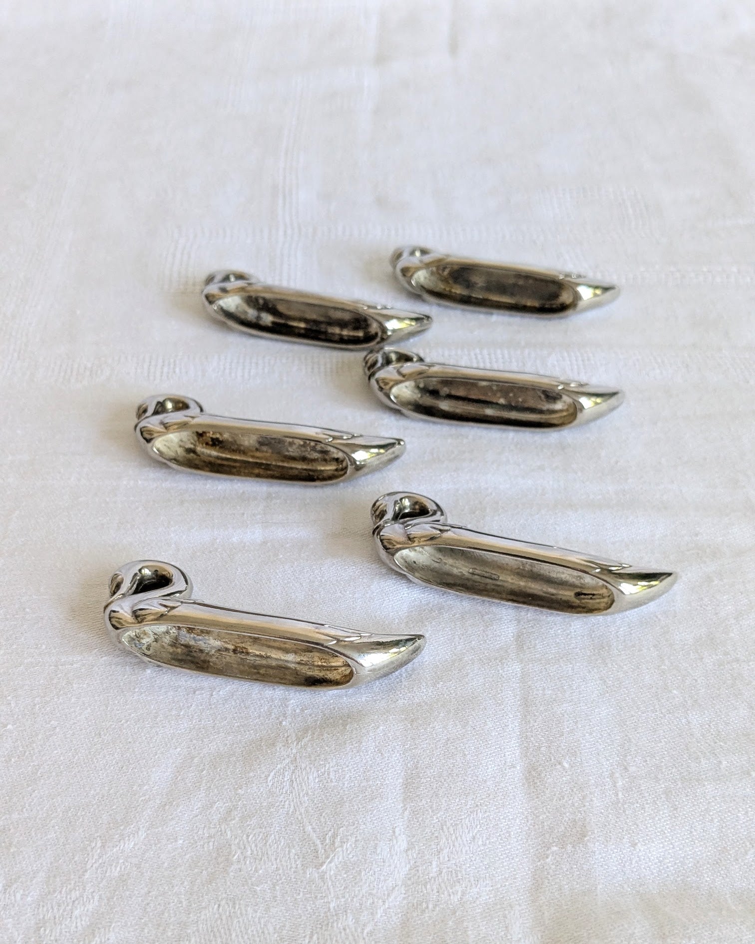 Set of 6 Vintage Stainless Steel Swan Knife Rests | Mid-Century Tableware