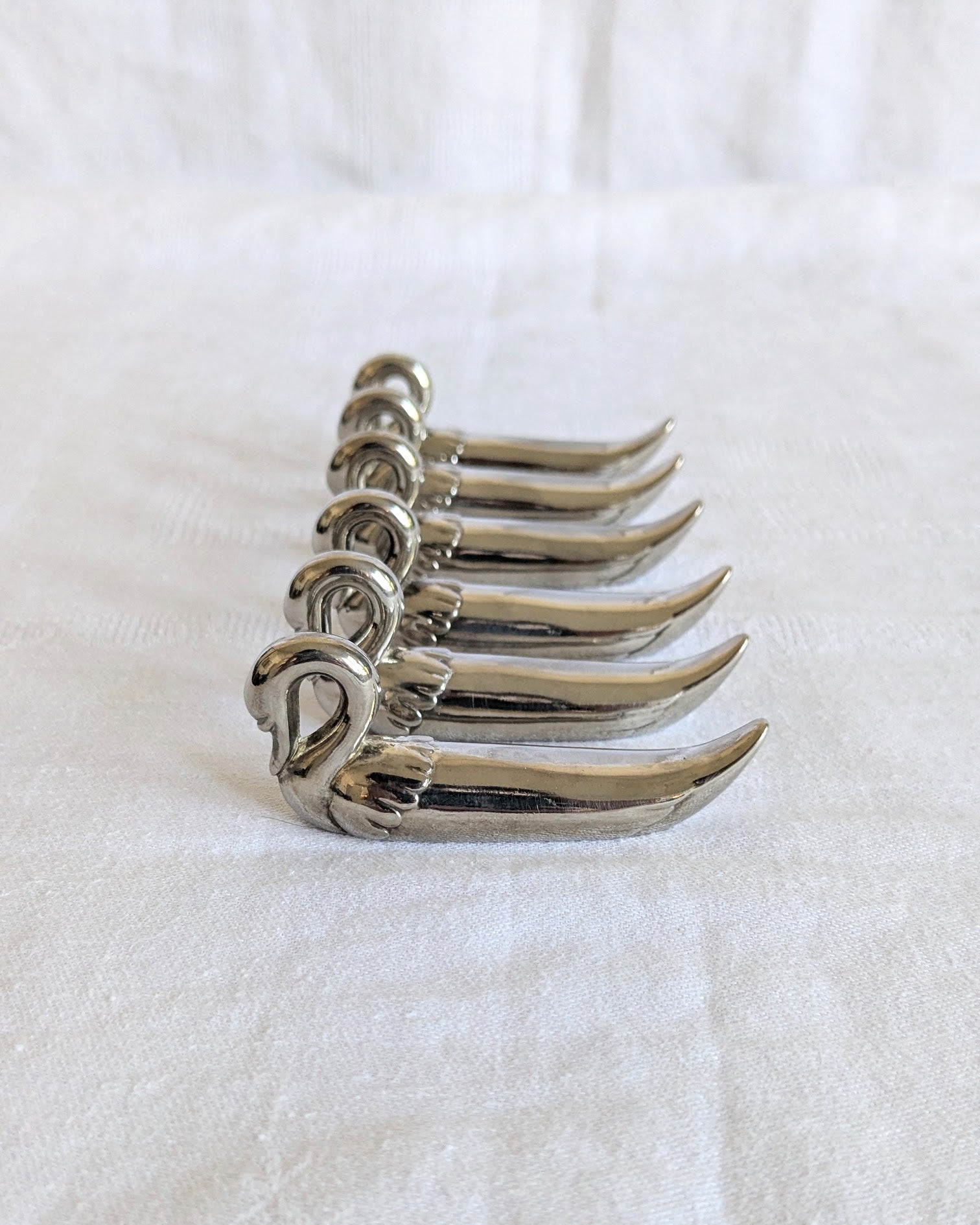 Set of 6 Vintage Stainless Steel Swan Knife Rests | Mid-Century Tableware