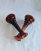 Pair of Art Deco Tortoiseshell pattern Glass Candlesticks, c.1930