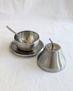 Vintage 1970s Morinox Italian Stainless Steel Pear Sugar Bowl Set