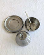 Vintage 1970s Morinox Italian Stainless Steel Pear Sugar Bowl Set