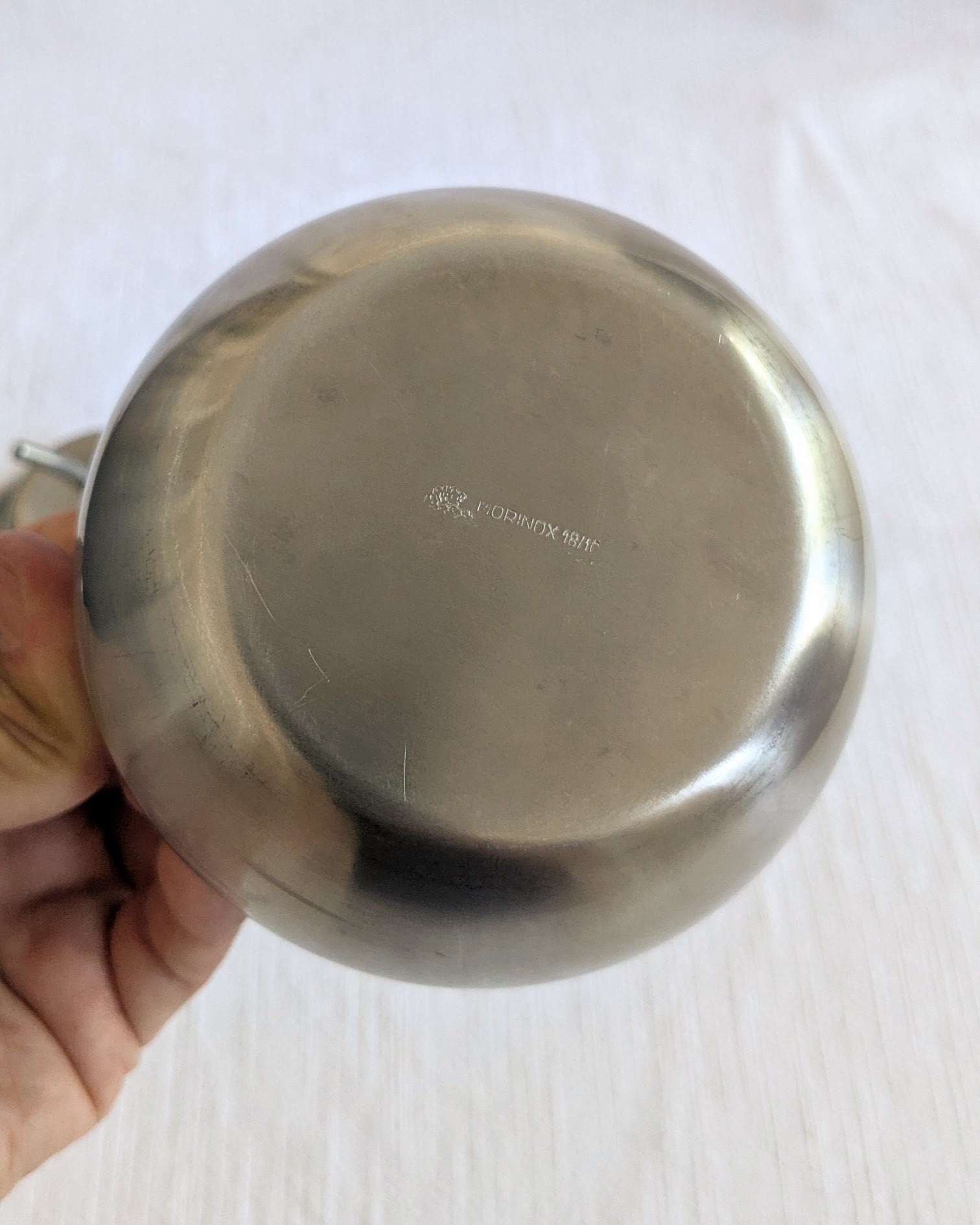 Vintage 1970s Morinox Italian Stainless Steel Pear Sugar Bowl Set