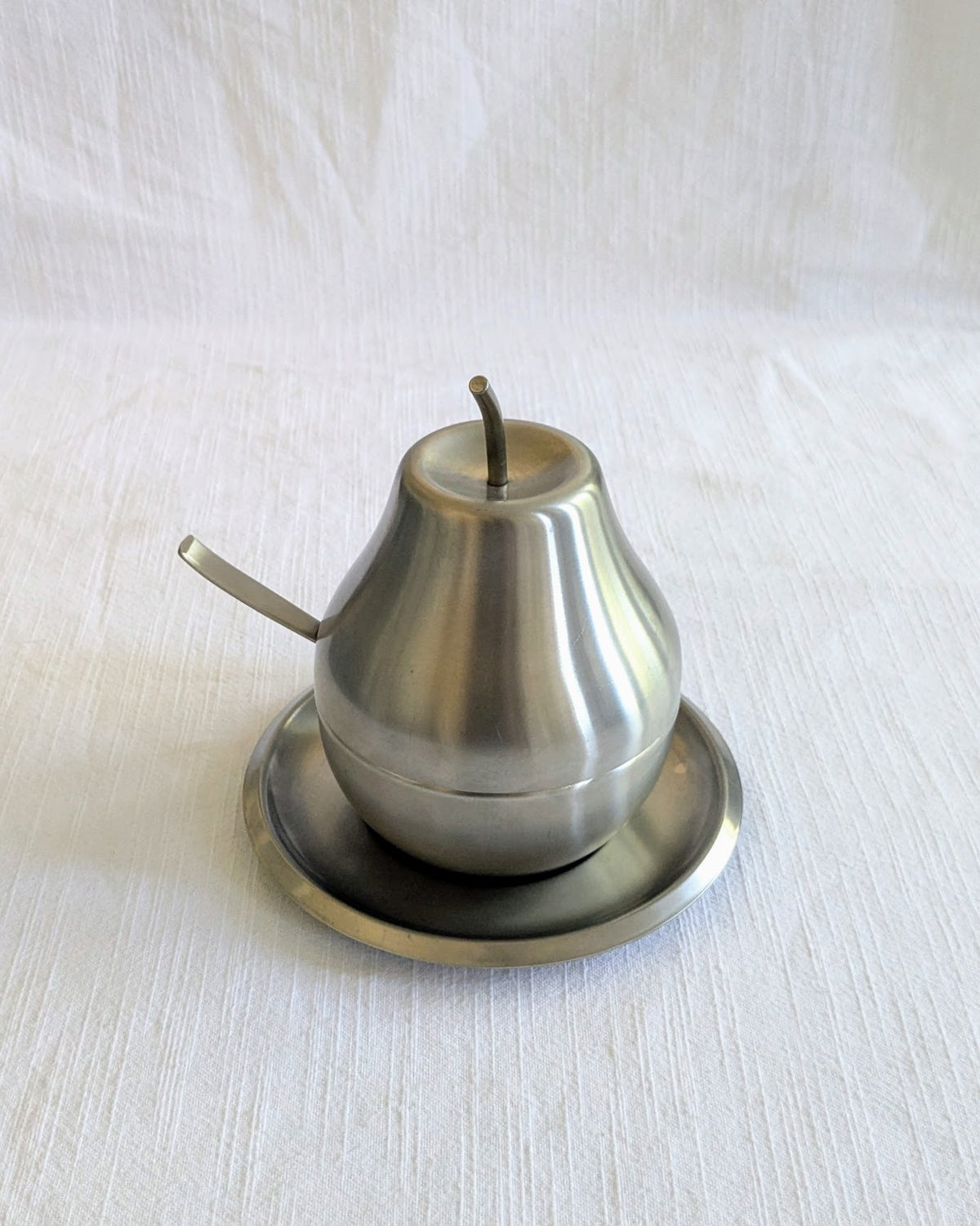 Vintage 1970s Morinox Italian Stainless Steel Pear Sugar Bowl Set
