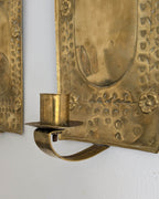 Pair of antique Swedish brass wall candle sconces with floral decoration and winged cherubs