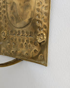 Pair of antique Swedish brass wall candle sconces with floral decoration and winged cherubs