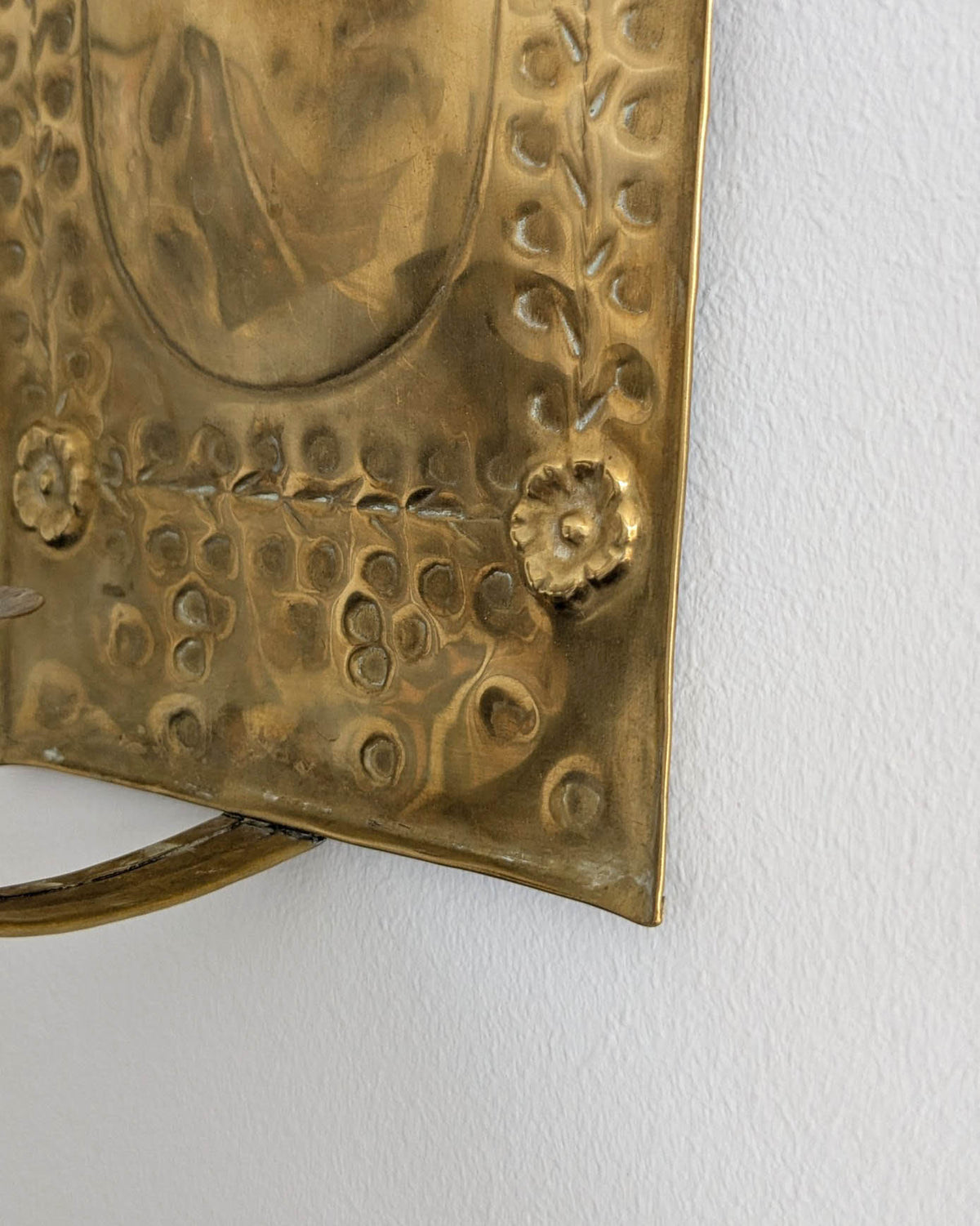 Pair of antique Swedish brass wall candle sconces with floral decoration and winged cherubs
