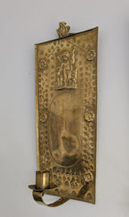 Pair of antique Swedish brass wall candle sconces with floral decoration and winged cherubs