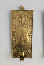 Pair of antique Swedish brass wall candle sconces with floral decoration and winged cherubs