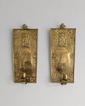 Pair of antique Swedish brass wall candle sconces with floral decoration and winged cherubs
