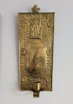 Pair of antique Swedish brass wall candle sconces with floral decoration and winged cherubs