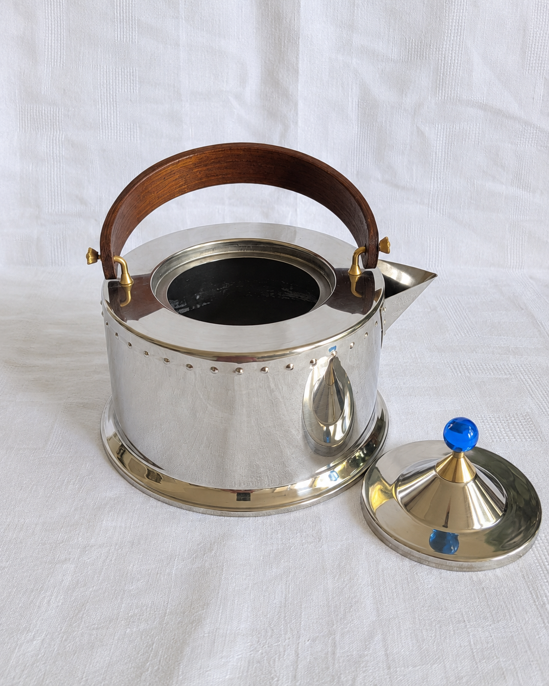 Spout detail on vintage Bodum Ottoni stainless steel kettle