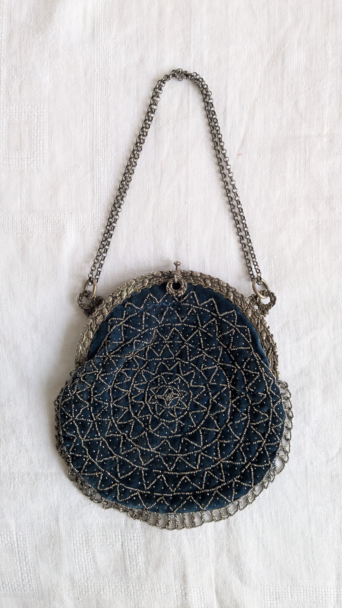 E. Gauthier Paris antique velvet evening bag with beaded decoration