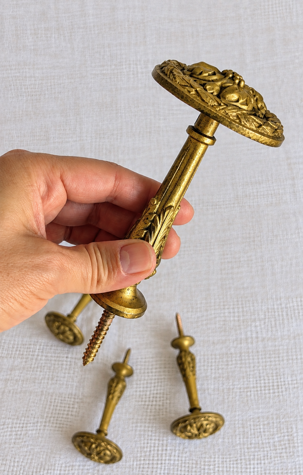 Set of five matching 19th-century French gilt bronze curtain tiebacks