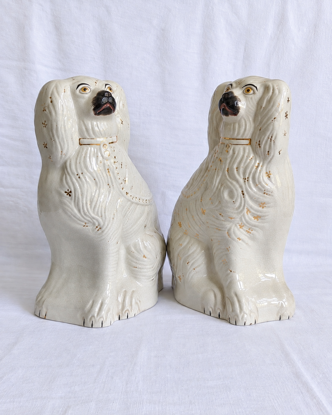 Large Victorian Staffordshire Wally Dogs with gold lustre decoration